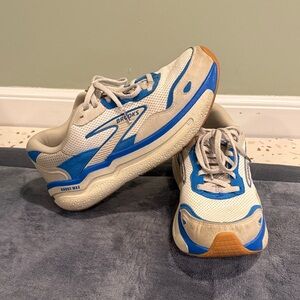 Brooks White, Blue and Tan Athletic Sneakers